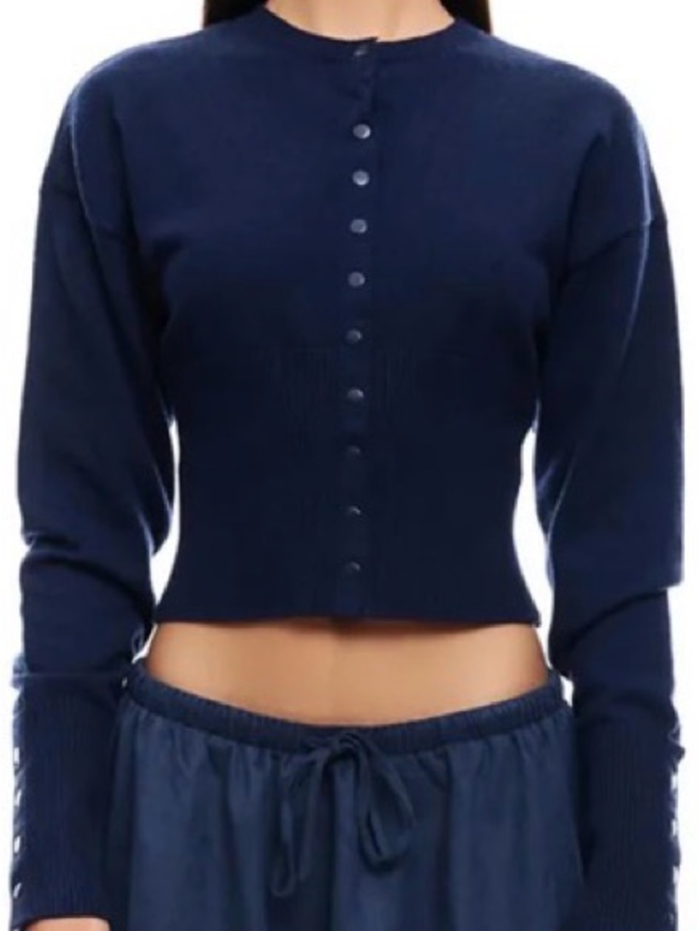 Revolve Lioness Button Front Cropped Cardigan Navy Blue Size Large NWT